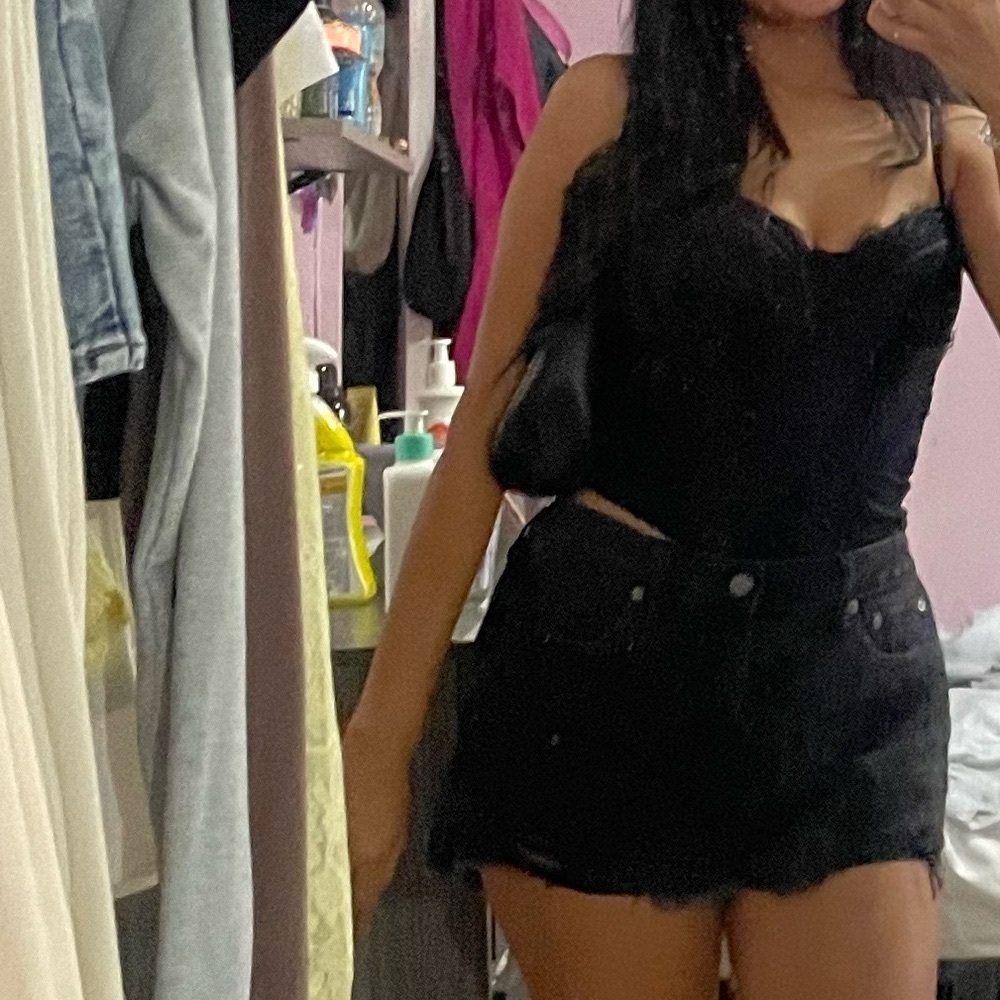 Aerie Black Frayed Jean Shorts